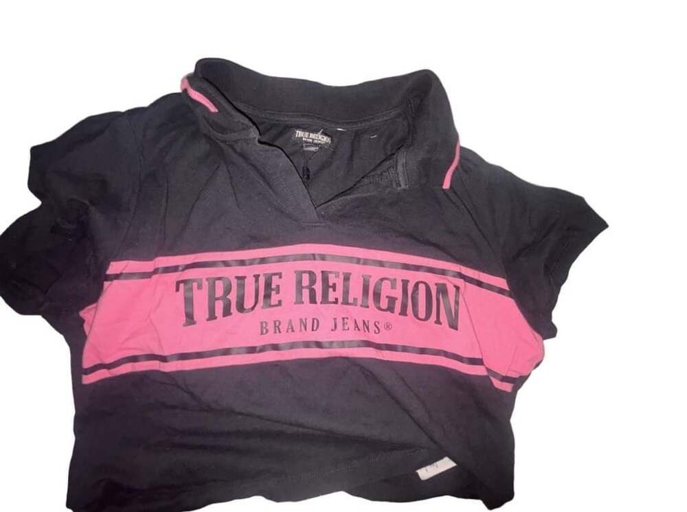 True Religion Crop Polo Shirt Size M Black Pink